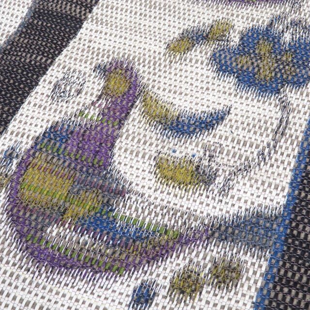 夏名古屋帯 刺繍 ペンギン バカンス ビーチ 白地 お仕立て込み 夏名古屋帯 刺繍 ペンギン バカンス ビーチ 白地 お仕立て込み