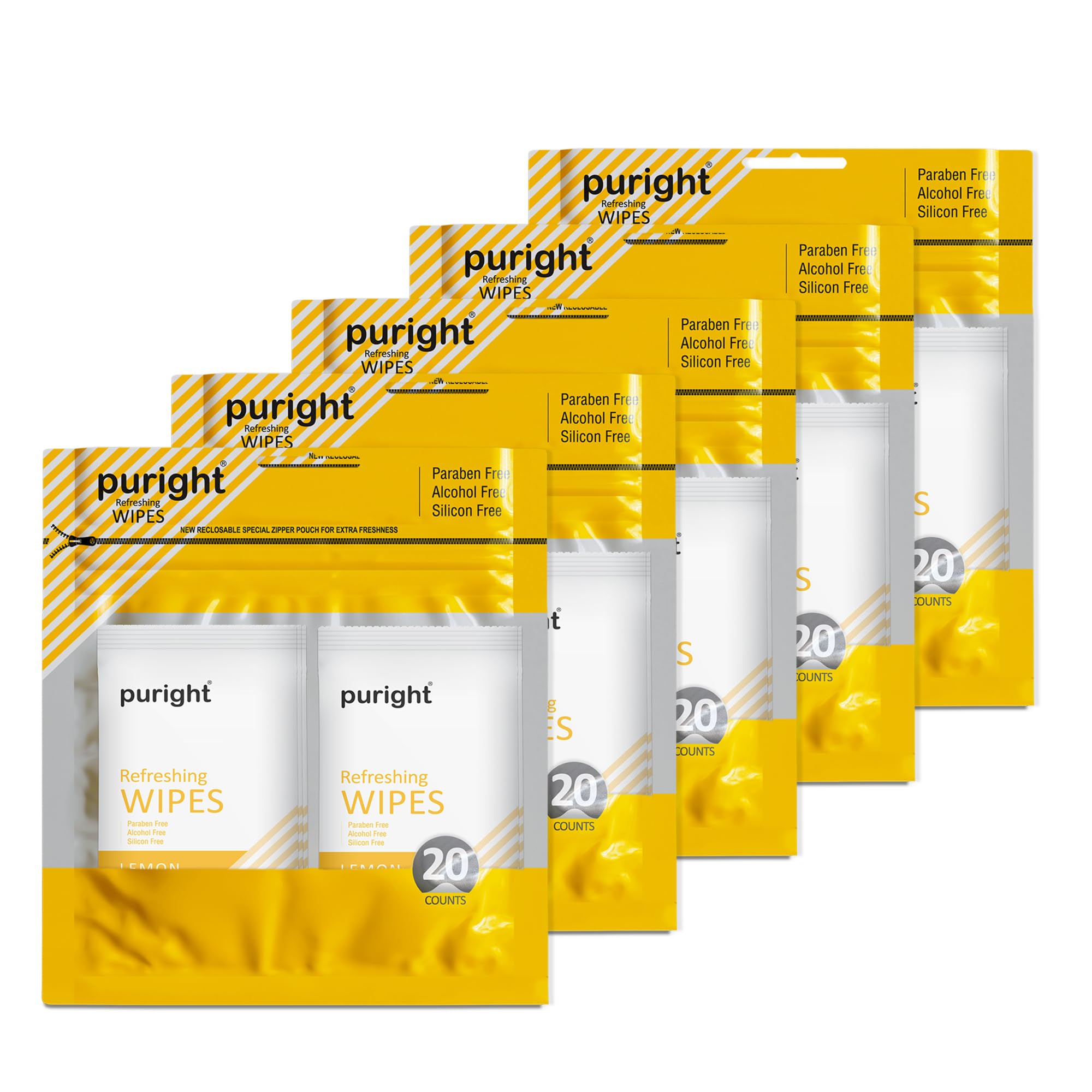 Puright Refreshing Wipes | Paraben Free | Alcohol Free | Silicon Free (LEMON, PACK OF 5) (B0CJJVH5MQ) Amazon Price History, Amazon Price Tracker