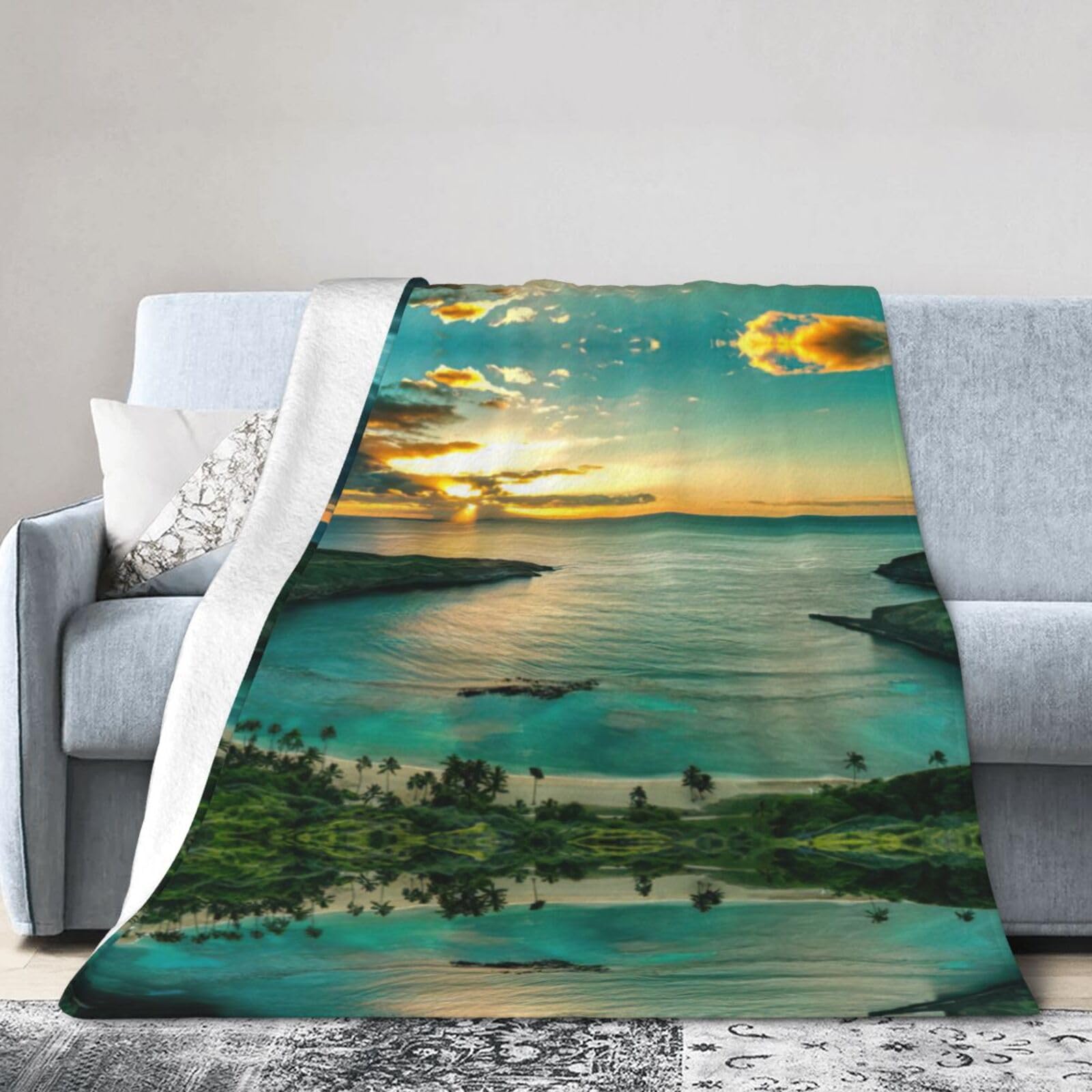 Uusnwaa Soft Cosy Fleece Warm Throw Sunrise Over Hanauma Bay Oahu Hawaii Print Blanket