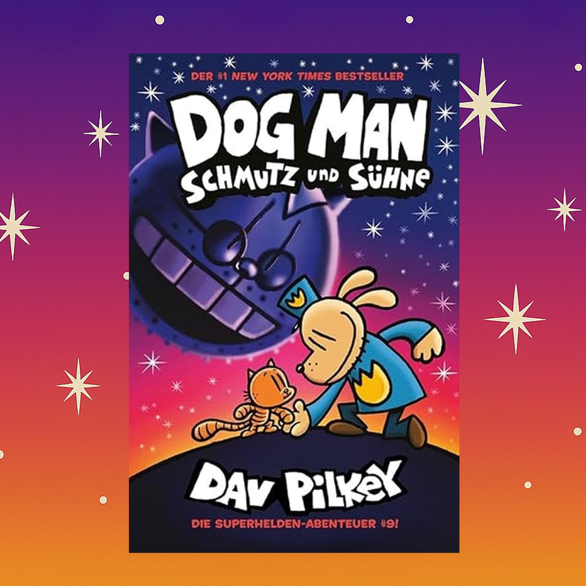 Dog Man Bücher Set Band 9-12 von Dav Pilkey – 4 Comic-Bände für Kinder: Schmutz und Sühne, Sturm und Drang, Zwanzigtausend Flöhe und Der scharlachrote Retter – lustige Kinderbücher + exkl. Lesezeichen