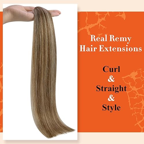 Miniatura 5 de Full Shine - Extensiones de cabello humano con punta en I, de 18 pulgadas, reflejos marrones y rubio miel, con queratina y fusión, 1.41 onzas50s,