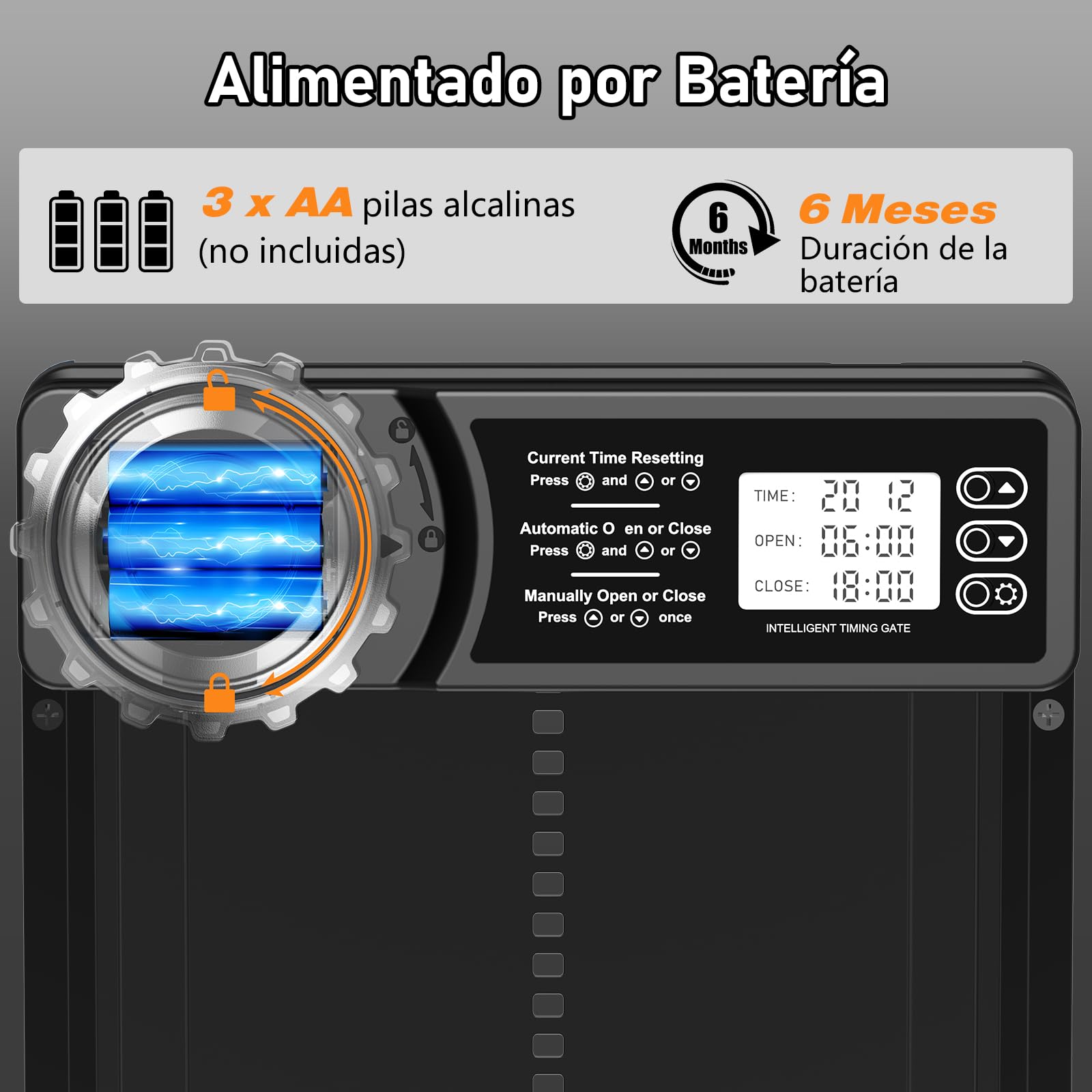 CHAMUTY Puerta Automática Gallinero con Pantalla LCD Grande, Aleación de Aluminio, Temporizador, Manual, Anti-atrapamiento