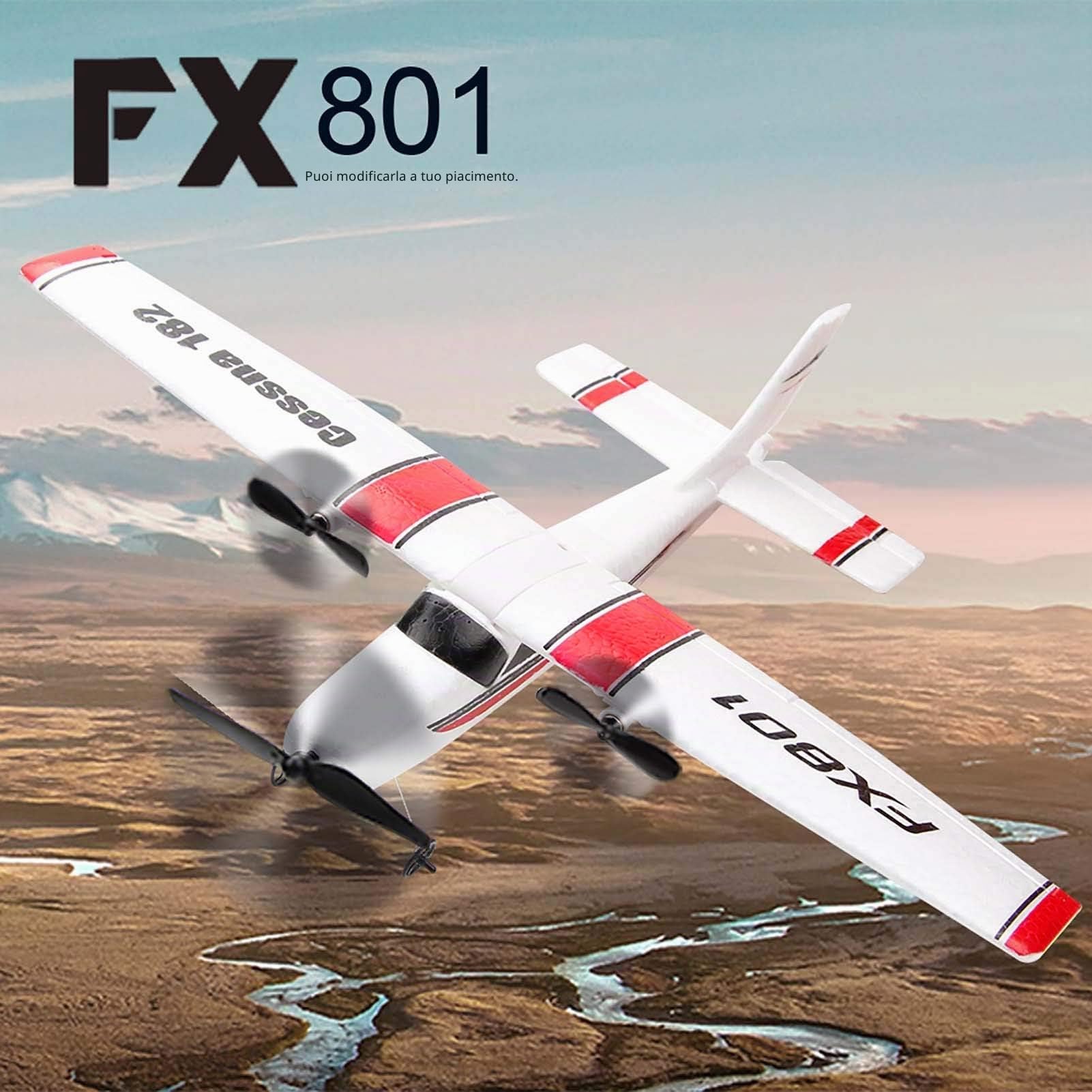 Goolsky FX801 Cessna 182 2,4 GHz 2CH RC Aereo Outdoor Giocattolo per Bambini Ragazzi con 3 Batterie