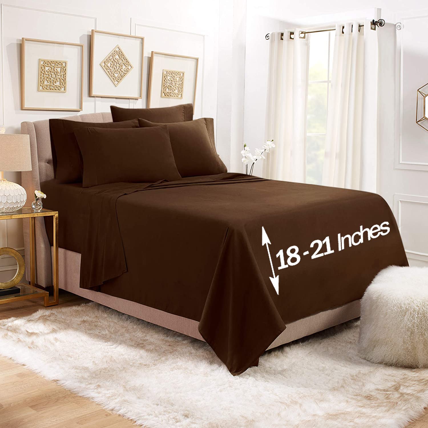 Empyrean Extra Deep Pocket Fitted Sheet - Deep King Fitted Sheet Set – Soft 110 GSM Deep Pocket Sheet - for Extra Deep Pocket Mattress - King Size Sheets - 78 x 80 inches - Chocolate Brown