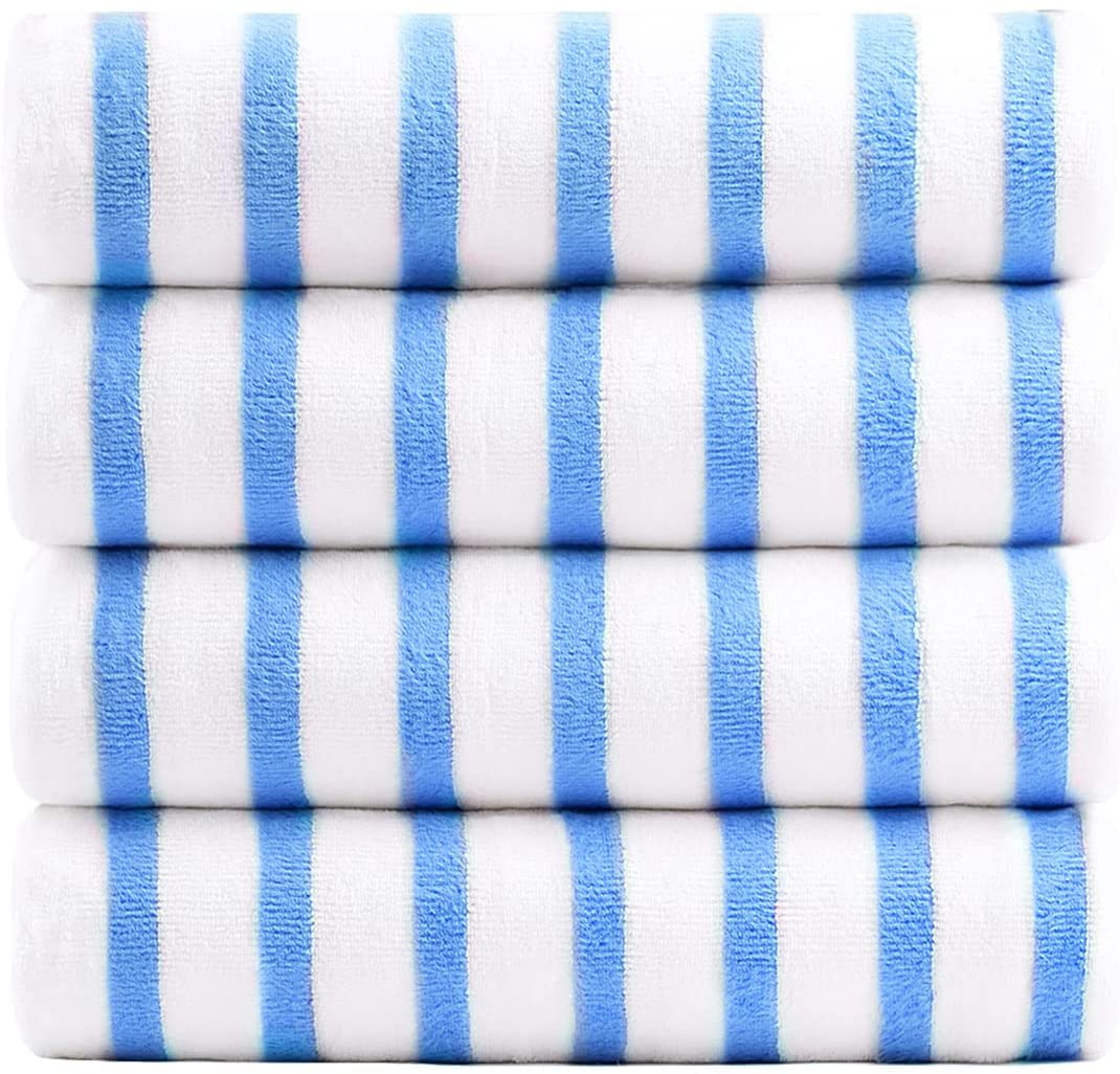 JMLMicrofiber Towels, Bath Towel Sets (4 Pack, 27" x 55") - Extra Absorbent, Fast Drying, Multipurpose for Bath, Swimming, Fitness, Sports, Yoga,Stripe Blue