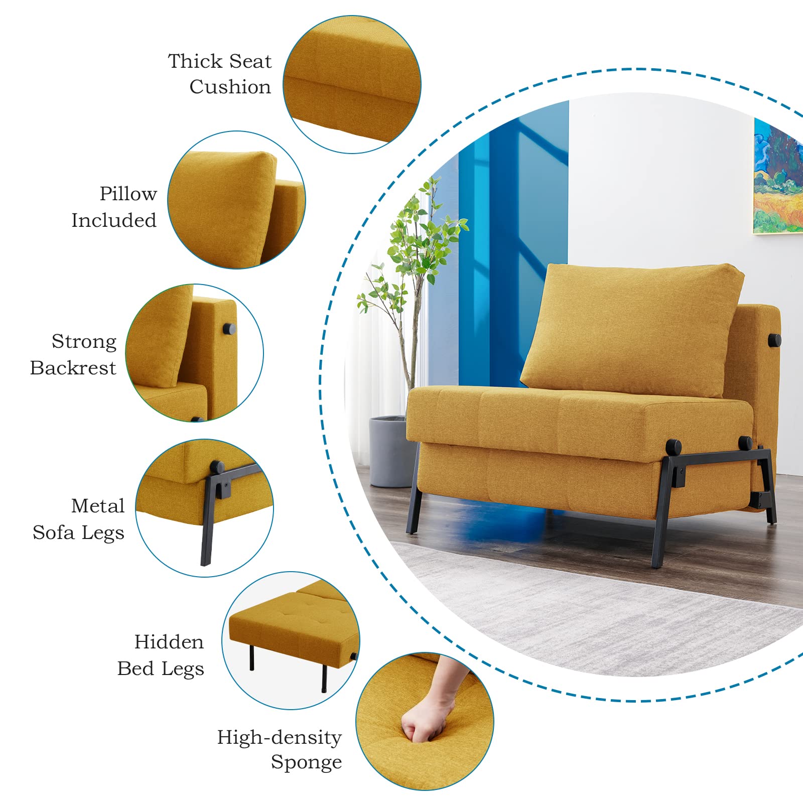 Buy Vonanda Sofa Bed, Folding 2 in 1 Chair Bed, Convertible Single