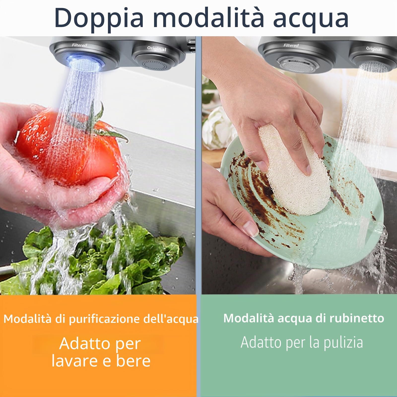 Filtro acqua rubinetto, filtro anticalcare rubinetto, filtro acqua potabile, filtro per rubinetto rimuove cloro, metalli pesanti e cattivo gusto (con 1 filtro, 12 adattatori)