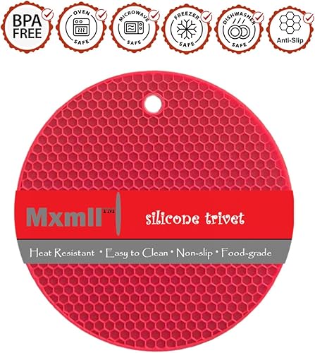 Miniatura 2 de Mxmll - Juego de 4 salvamanteles redondos de silicona resistentes al calor de 7 pulgadas, protegen la encimera de la mesa de ollas y sartenes