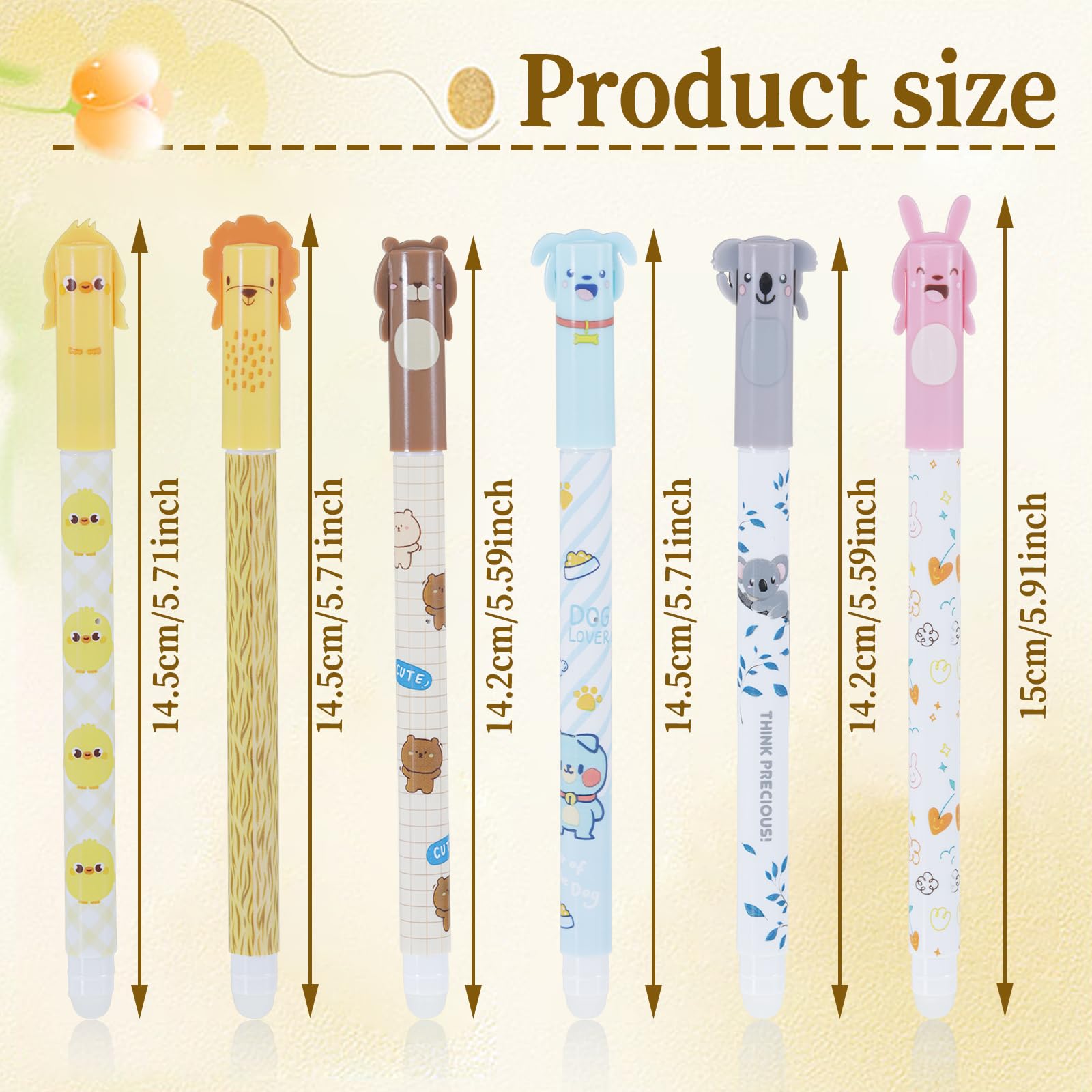 Guangcailun 6PCS Erasable Pens Black Set, 6 Kinds of Rub Out Pens Animals, 0.5mm Fine Cute Pen, Cute Stationery Set for Kids and Adults - Image 2