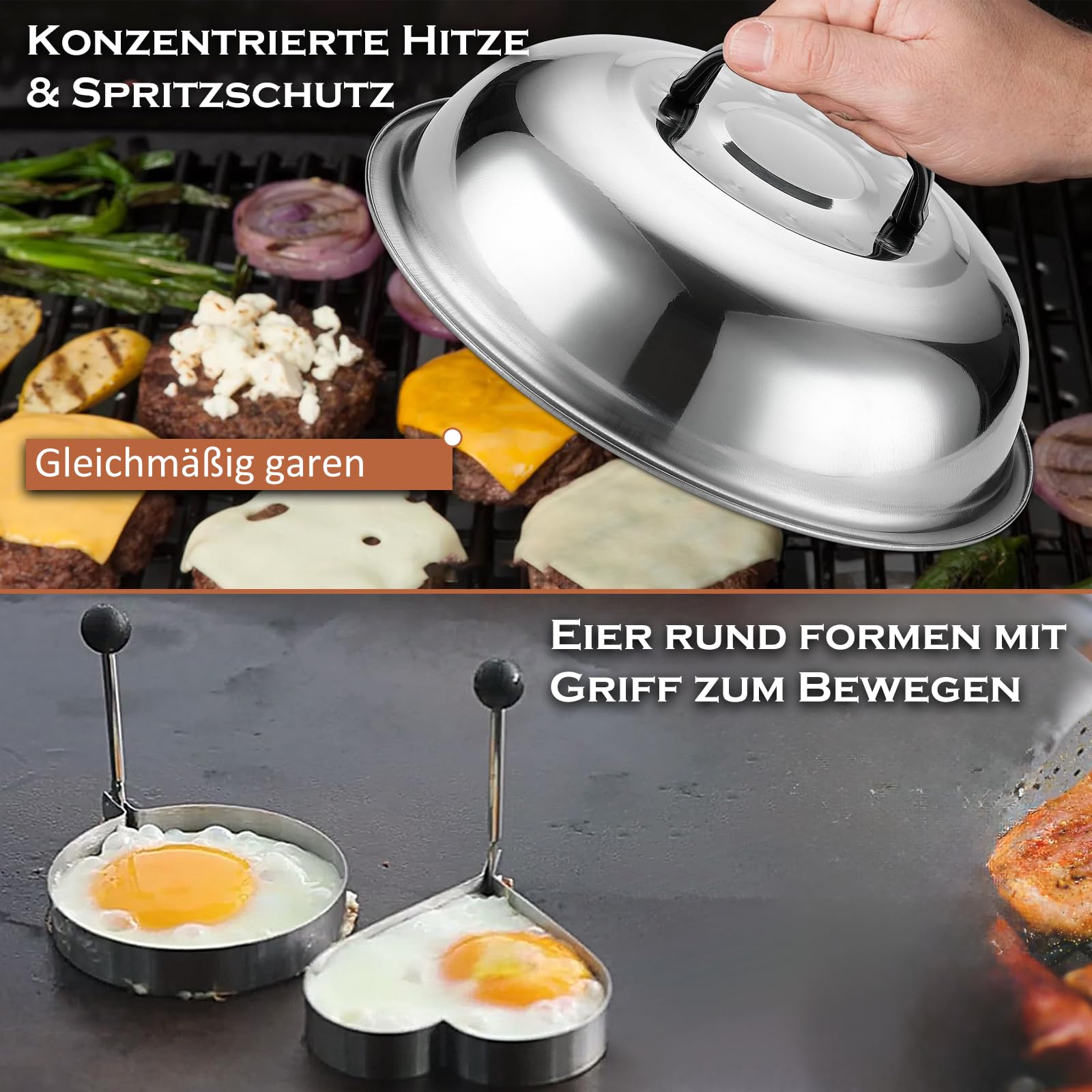 35 Stück Grillspachtel Set aus Edelstahl - Teppanyaki Grillschaufel Set, Smash Burger Set, mit Burger Glocke & Plancha Zubehör, für Grillen, Picknick, Camping