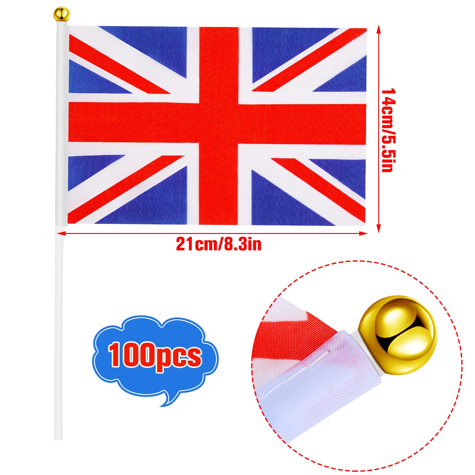 Veemoon 100 bandierine Union Jack a mano che ondeggiano bandiera UK Mini bandiera del Regno Unito Royal Jubilee Gran Bretagna puntelli per feste in giardino decorazione