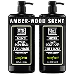 Dead Sea Collection Mens Body Wash 3 in 1 - Amber Wood Body Wash for Men - Shower Gel - Shampoo - Shower Soap for Face and Hair - Pack of 2 Bottles (33.8 Fl. Oz. Each)