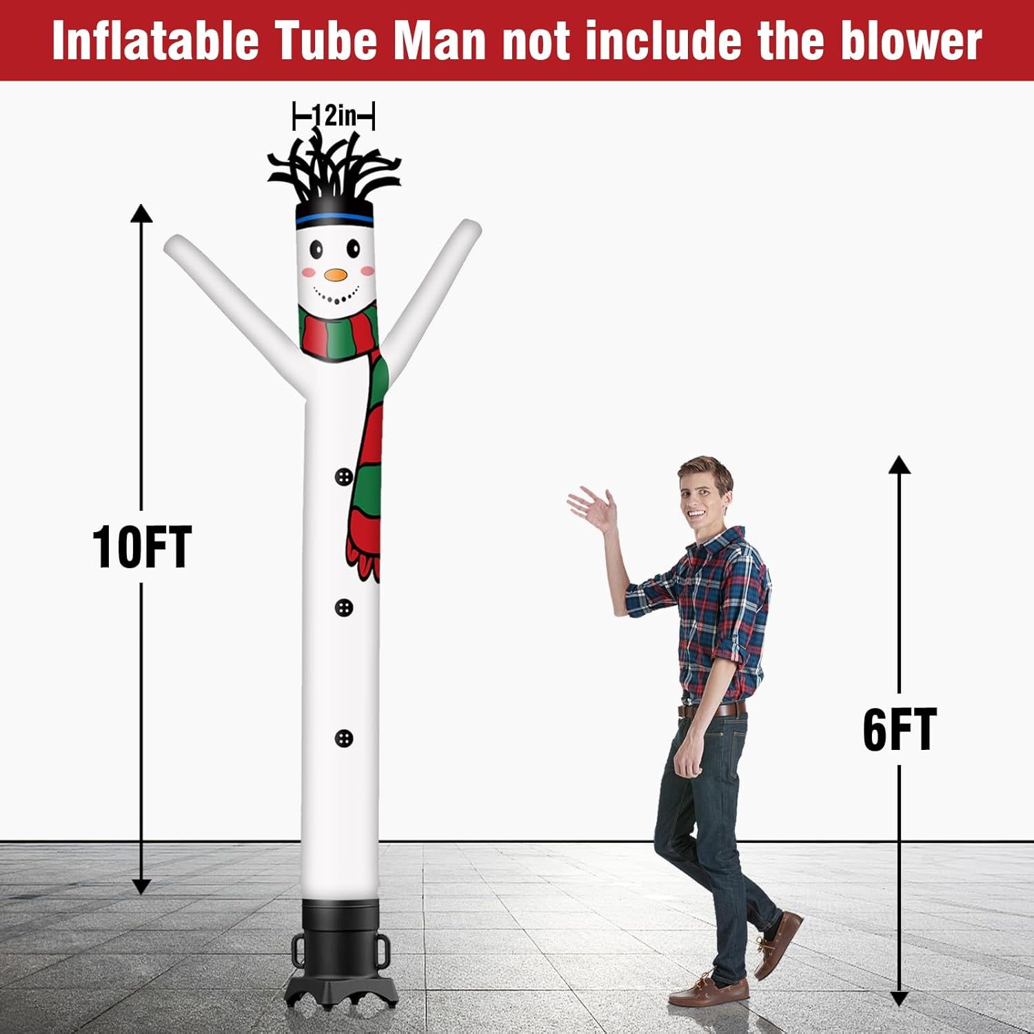 10FT Snowman Inflatable Tube Man (12''Diameter) Wacky Wavy Dancing Guy for Outdoor Decoration Advertising Business Promotion - Christmas theme (Blower Not Included)