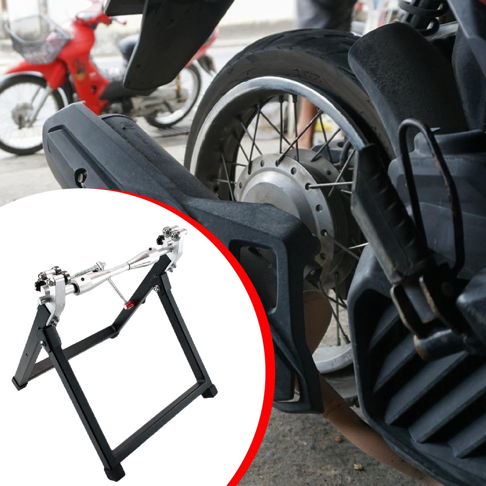 Oshhni Equilibrador de ruedas para motocicletas Soporte para equilibrar ruedas de motocicletas Accesorios estables para trabajo pesado Herramienta para, Plata