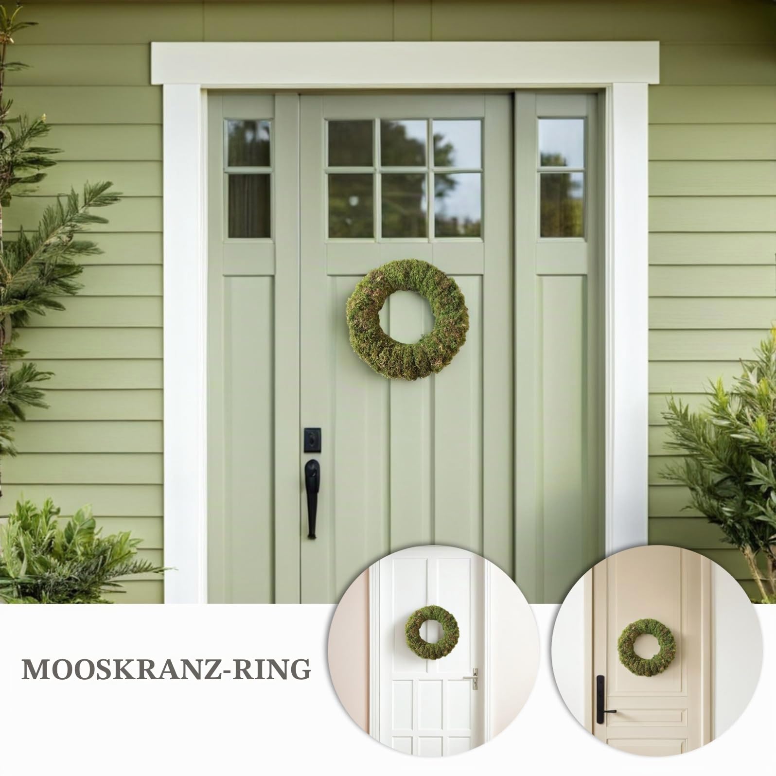 SEWACC Mooskranz Künstlicher Grüner Mooskranz Reifen Haustürkranz Weihnachtskranz Aus Rattan Für Hochzeit Party Dekoration (30 X 30 cm)