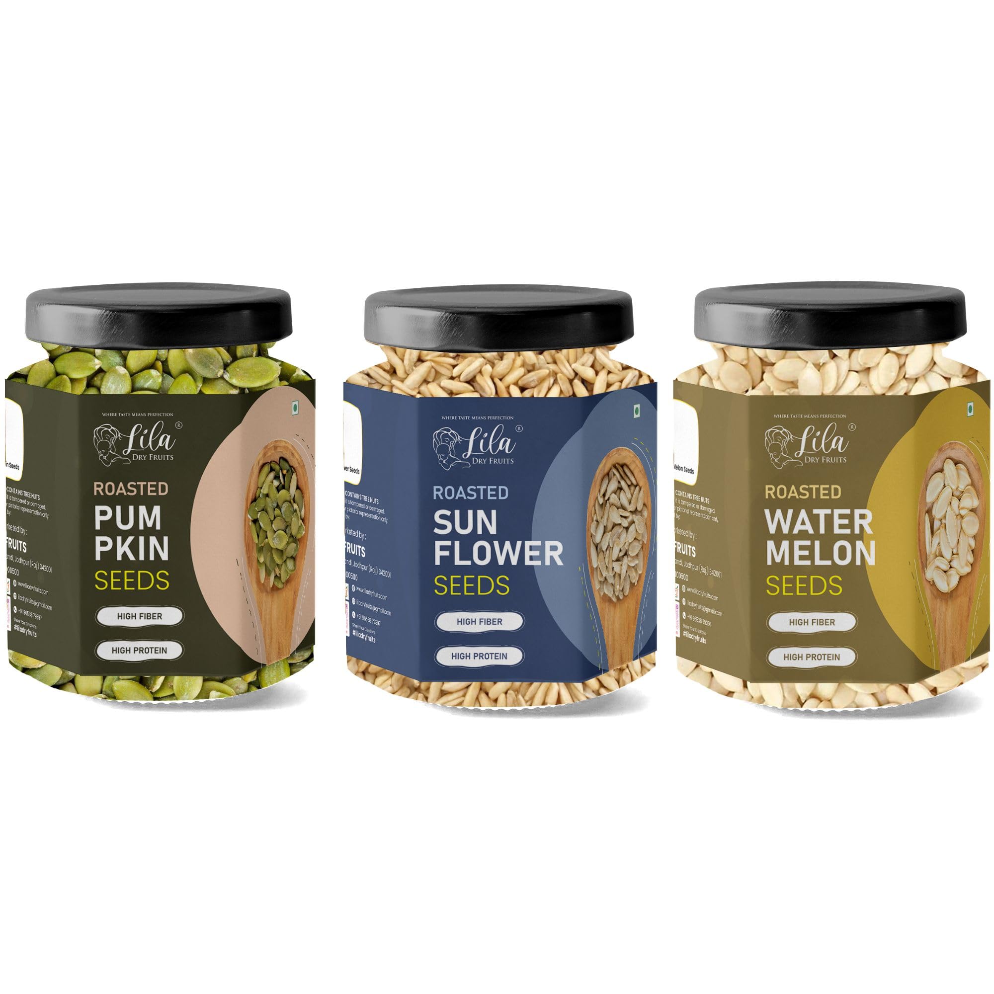 LILA DRY FRUITS Roasted Pumpkin Sunflower Watermelon Seeds Combo Pack 300 Grams (100g x 3) | Super Snack Trio | Crunchy Roasted Seeds Mix | Healthy Daily Snacking Option Perfect for Gifting-image-21