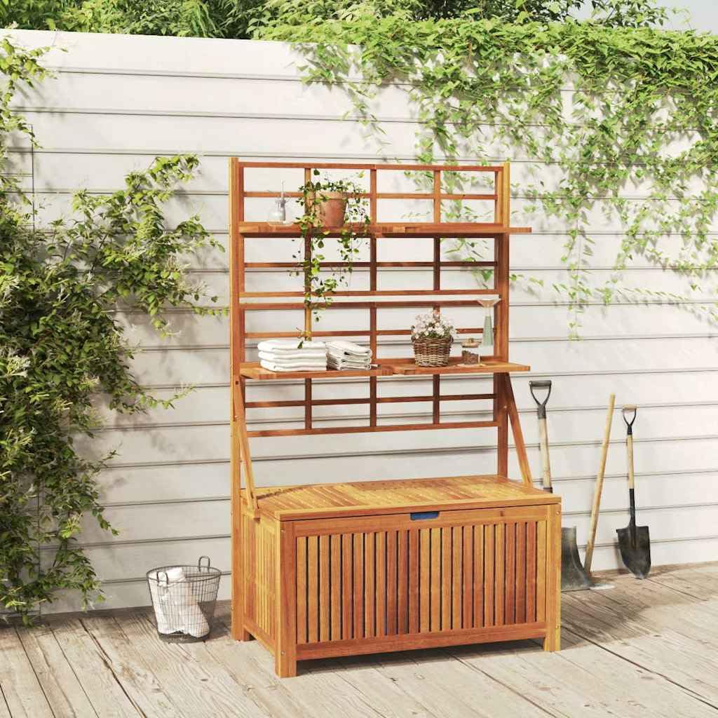 Truhe mit Rankgitter aus massivem Akazienholz 99x50x160 cm Gartentruhe mit wetterfestem Stauraum und Ablagen für Balkon Terrasse Outdoor zum Verstauen von Garten Box Kissen Auflage