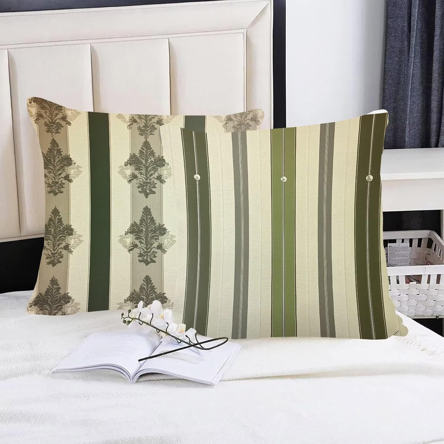 Fundas Cojines 65 x 65 cm Juego de 4 Cojines Exterior, Verde Rayas (4) Lino Impermeable Sofa Fundas Cojin de para Sofá, Sala, Estar, Jardín, Coche, Decoración Del Hogar, con Cremallera Oculta m-421