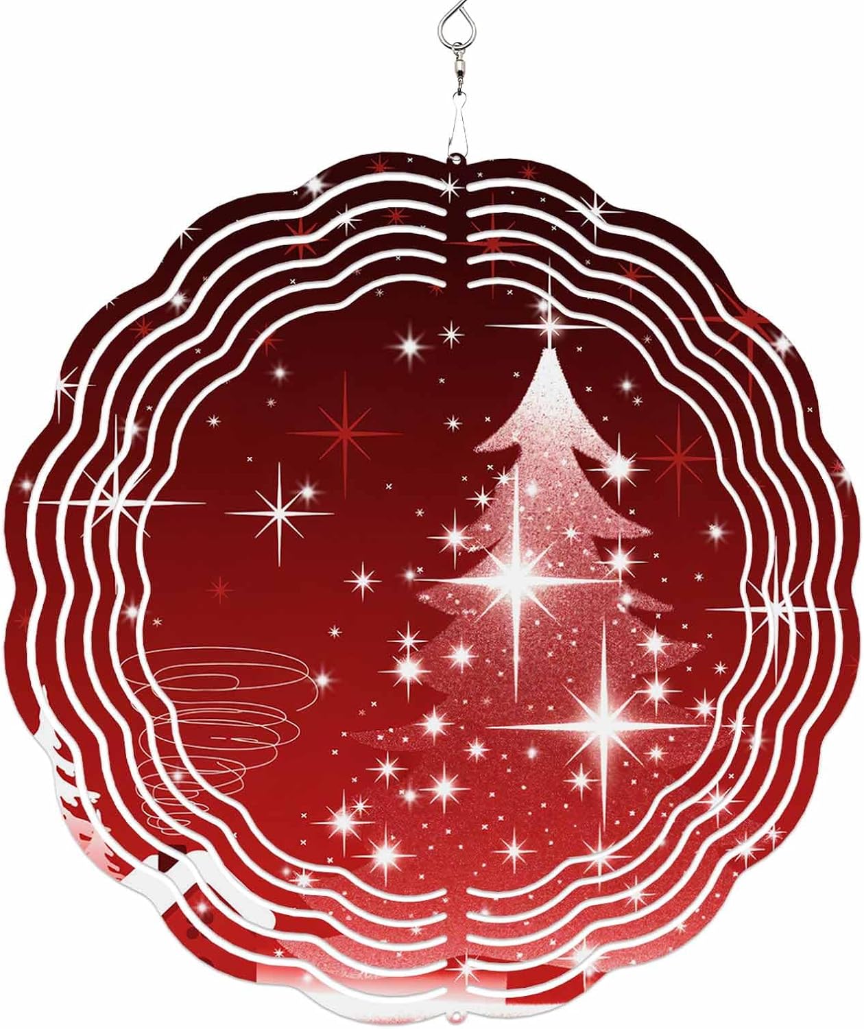 Christmas Metal Wind Spinners Shiny Starry Red Christmas Tree Decoration Background 3D Wind Spinners for Yard and Garden Hanging Wind Sculptures for Christmas Decorations 8 Inch