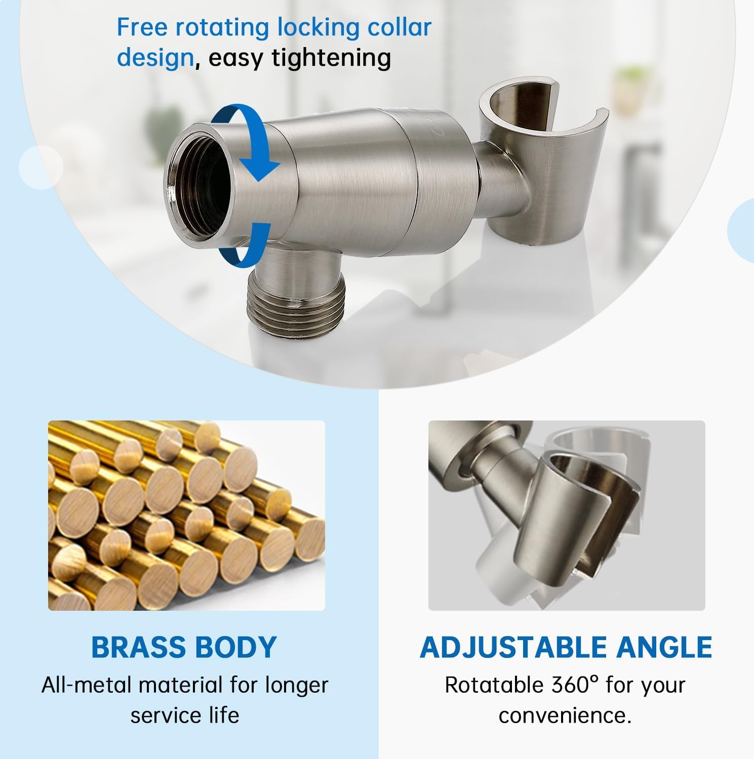 G-Promise All Metal Shower Head Holder with Hose/Solid Brass Adjustable Arm Mount / 71 Inch Flexible Stainless Steel Hose/Wall Mount Handheld Shower Head Replacement (Brushed Nickel)