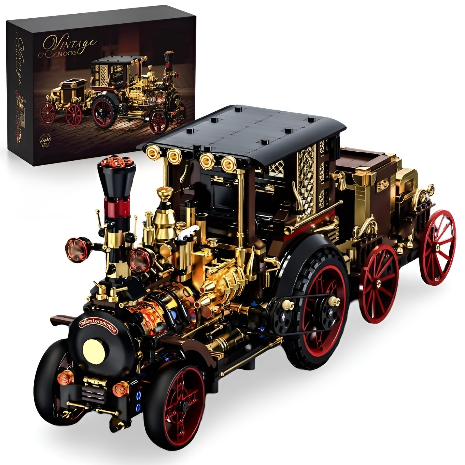 Retro Mechanical Steam Car Building Blocks Set, 1331 PCS Classic Car Building Kit, Creative Desktop Ornament Bricks Model Toys, Home Decor Gift for Adults and Teens