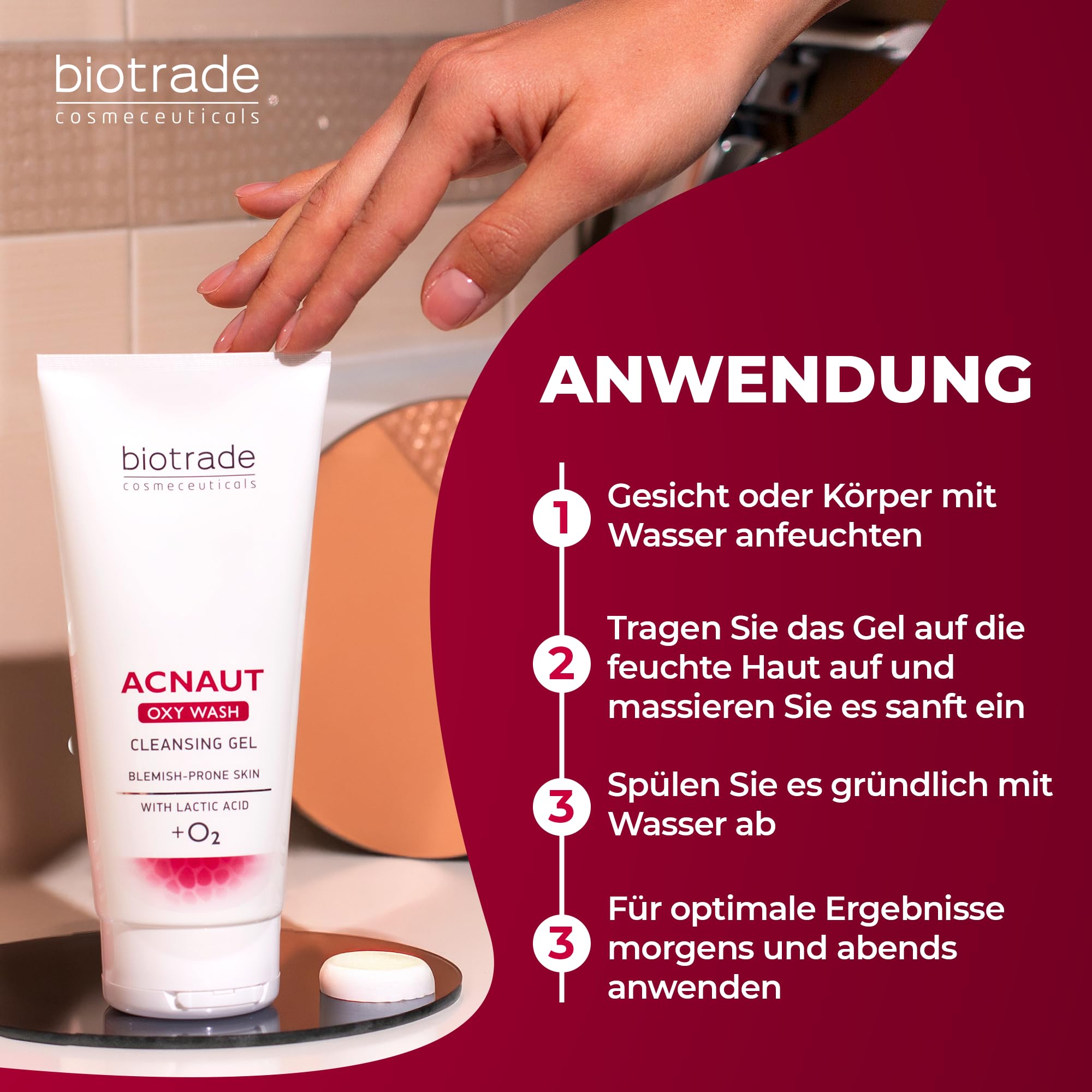 Biotrade Acnaut Oxy Wash Reinigungs-Gel für zu Unreinheiten neigende Haut – Körper- und Gesichtsreiniger mit Milchsäure für Erwachsene & Teenager – Ideal zur Rasur & Haarentfernung – 200 ml