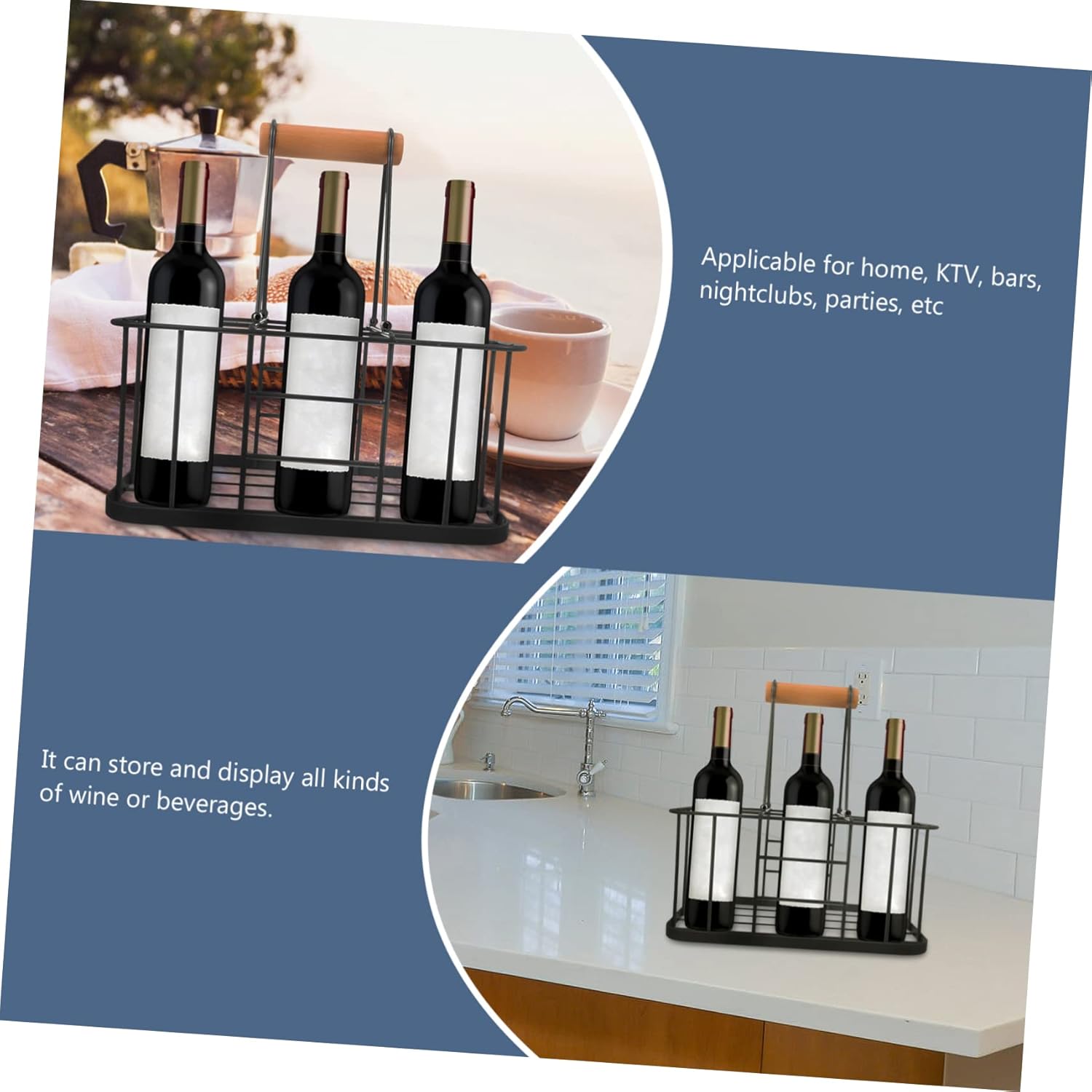 Mobestech Hand-held Wine Rack for Red Wine Gray Iron Storage Basket Practical Bottle Holder for Home Decor and KTV Bars