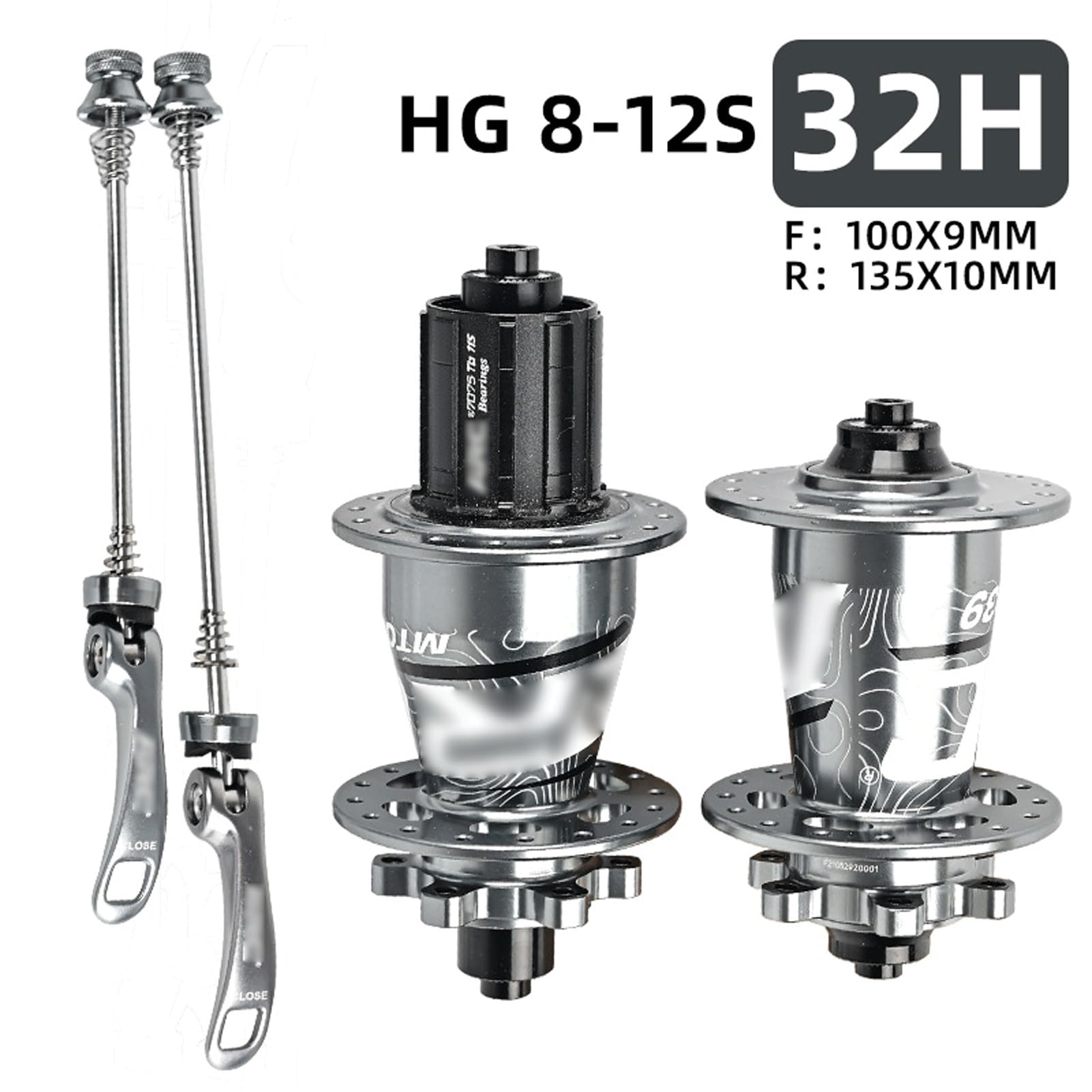 Set di Mozzi Anteriori Posteriori per Mountain Bike 32 Fori 6 Bulloni Mozzo Freno a Disco Sgancio Rapido/Passante Mozzo Alxe HG/XD/MS(Titanium QR,MS)