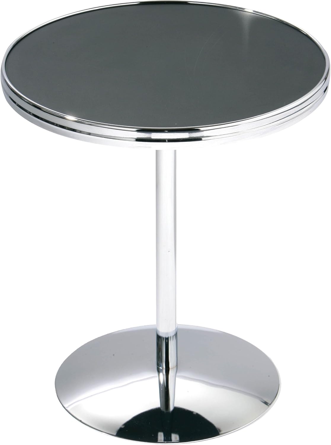 Premier Housewares Round Side Table with Black Glass Top/Chrome Base