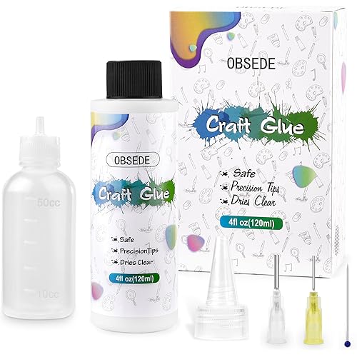 OBSEDE Clear Craft Glue for Crafts, Bundle with 50ml Precision Bottle, 2 Metal Needle Tips, Applicator Cap, and Cleaning Pin (6 Items) - Dries Clear for Paper Crafting Scrapbooking and Card Making