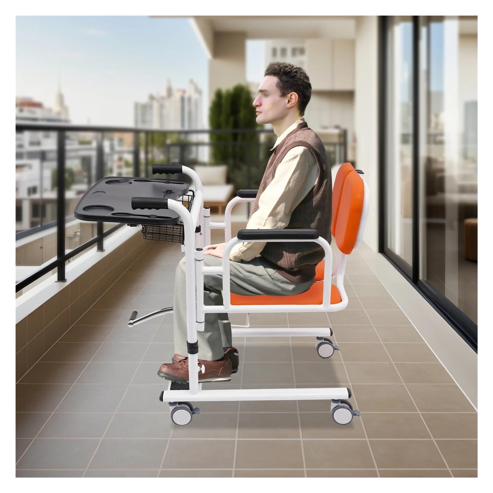 Domowy Hydrauliczny Podnośnik Pacjenta Przenośny Wózek Inwalidzki Ze Stali Bezszwowej Z 4 Kołami Udźwig 150 Kg Dla Osób Starszych Wygodna Płynna Mobilność(Blue)