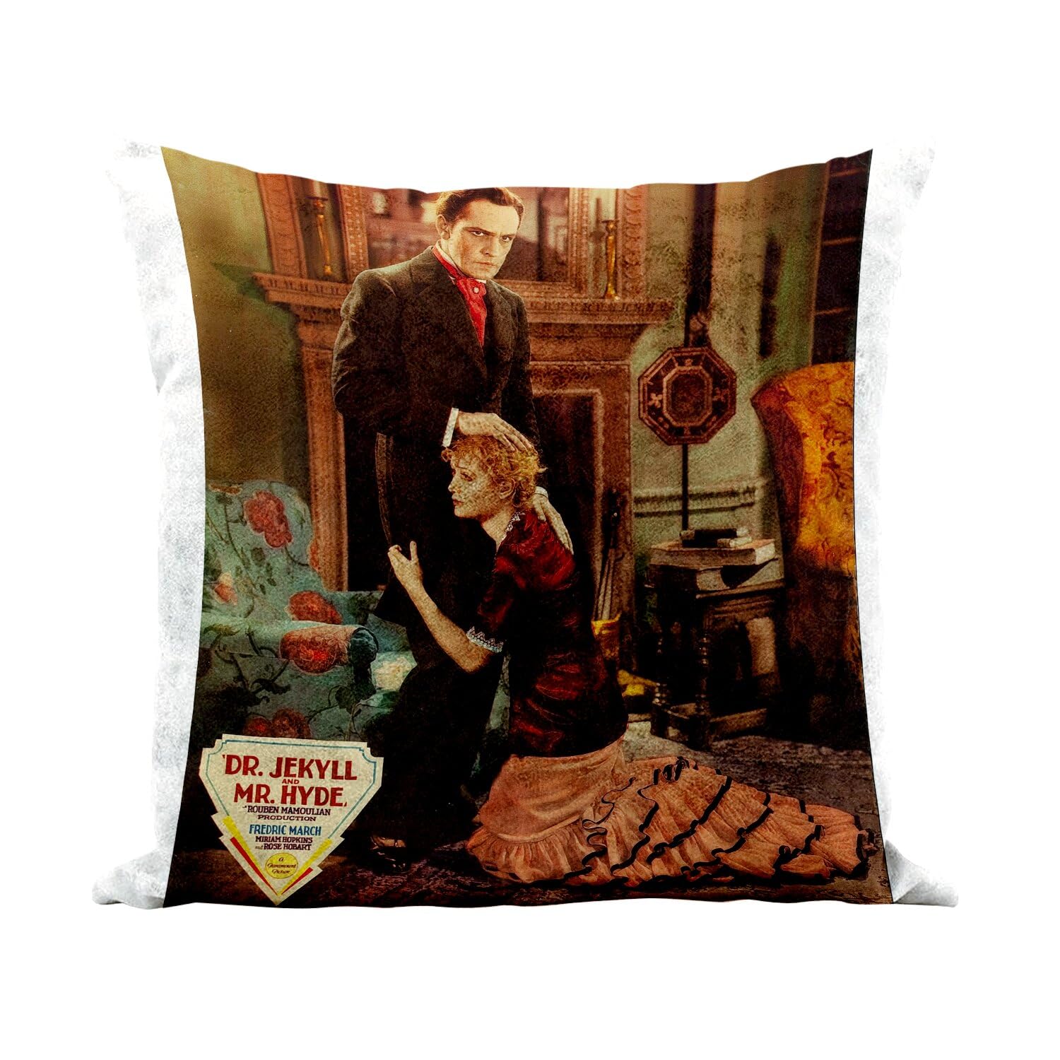 Coussin Dr Jekyll and Mister Hyde 40x40 cm blanc en similicuir rétro
