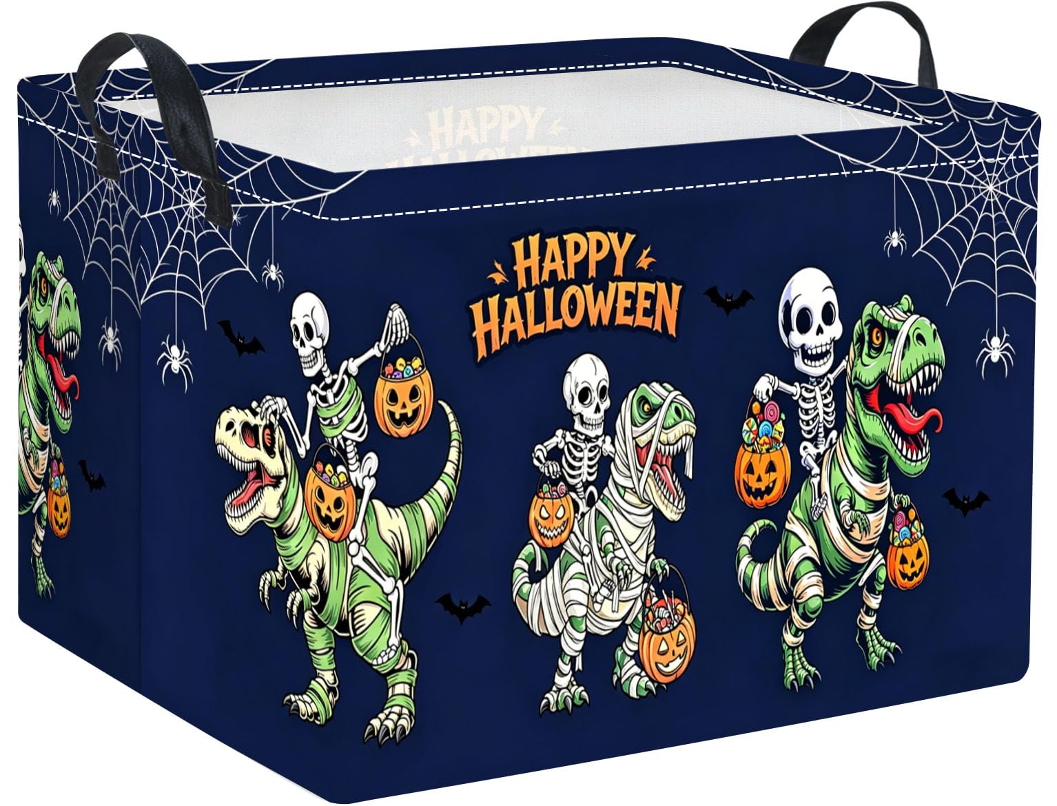 Halloween Basket Cute Baskets for Kids Pumpkin Basket Rectangular Storage Bin Organizer Box Room Decor(Blue Halloween Dinosaur)