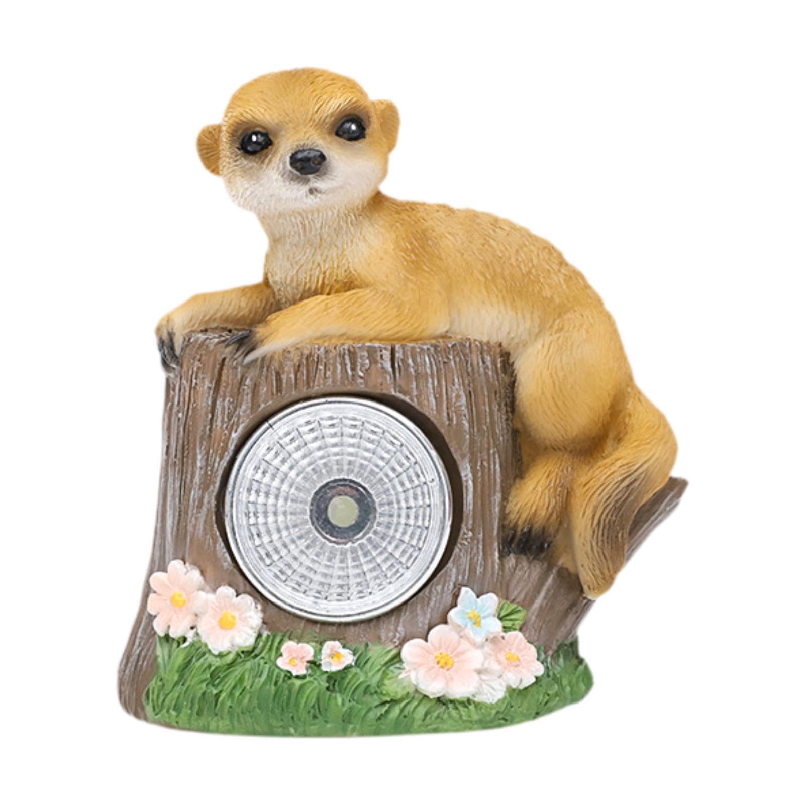 CoudarTitie Garden Statue Animal Ornament with Solar Lamp Dusk to Dawn Resin Sculpture Easy to Place Outdoor Decoration Suitable for Patio G, Meerkats