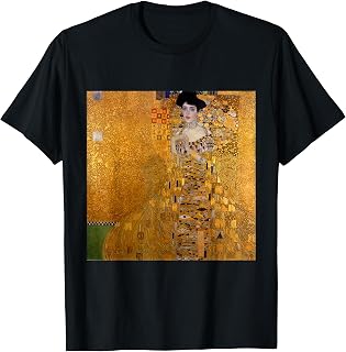 Great Paintings Shirt Designs Women's Black Classic Fit Klimt Portrait of a Lady in Gold T-Shirt