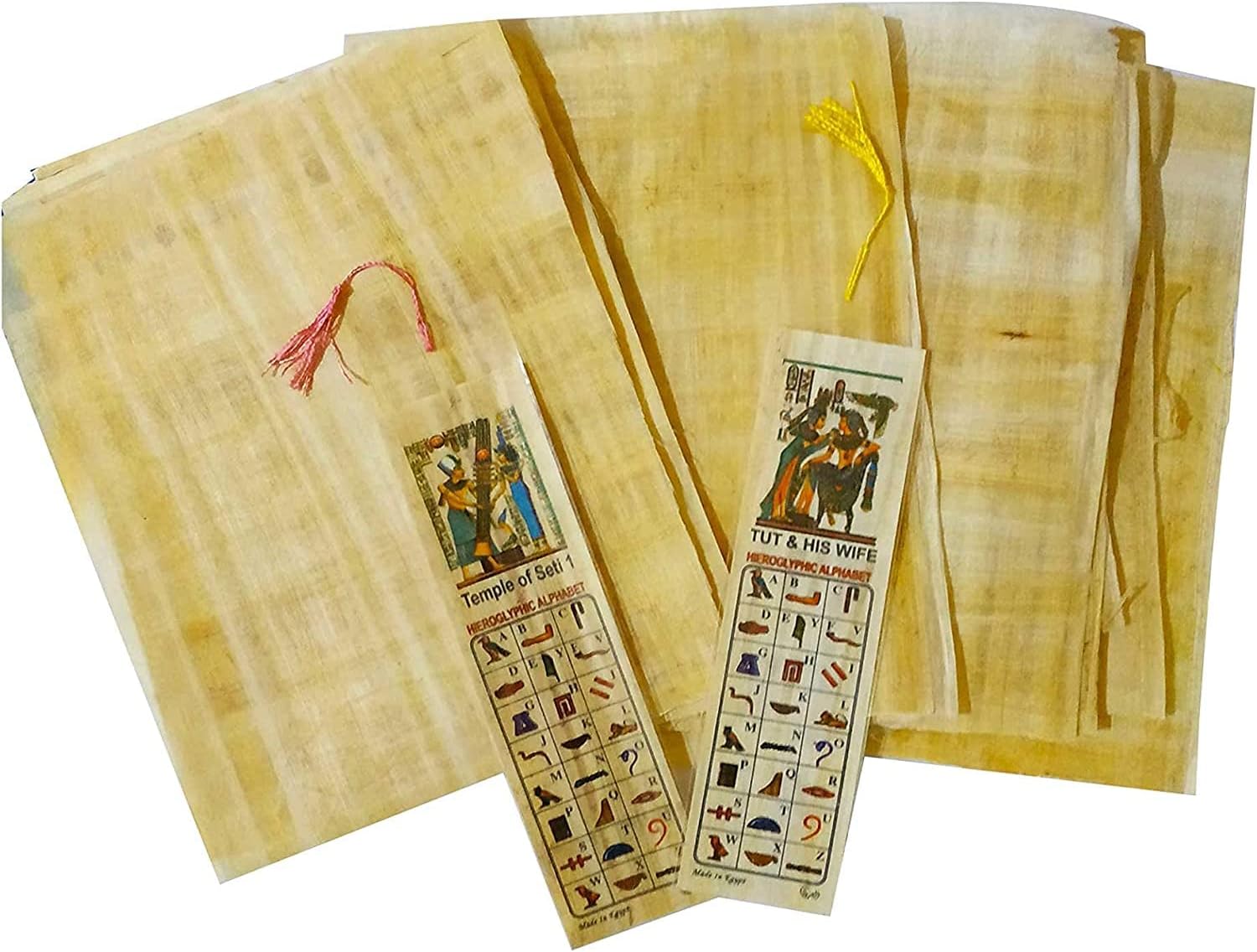10 Egyptian Papyrus Paper 6x8 Inch (15x20 cm) - Ancient Alphabets Papyrus Sheets-Papyri for Art Project, Scrapbooking, and School History - Ideal Teaching Aid Scroll Paper with 1 Bookmark