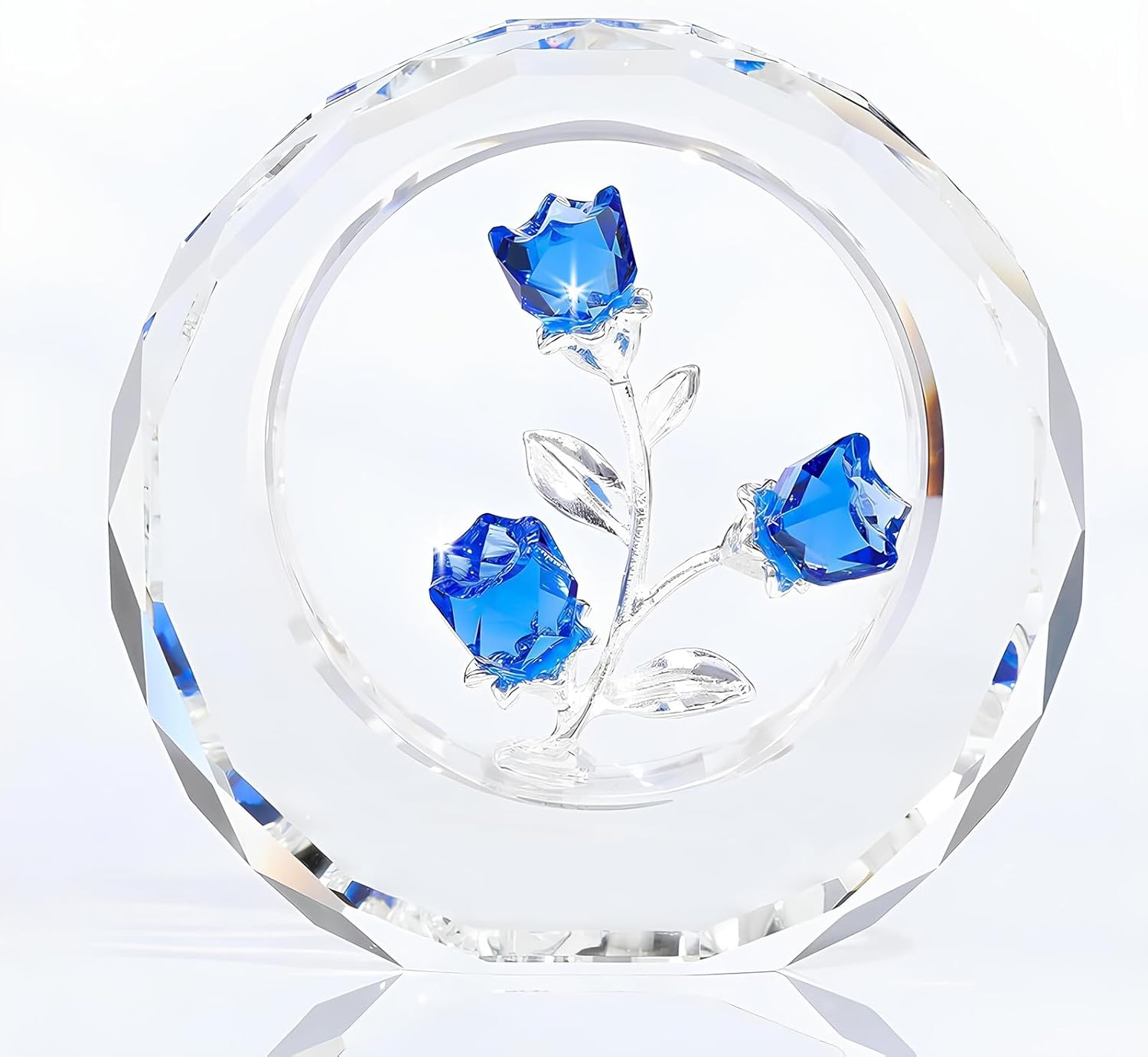 Crystal Tulips Rose Collectible Figurines,Blue Glass Flowers in Crystal Dome,Tiny Shiny Rose Figurines, Crystal Glass Roses with Stems, Rose Deco for Home, Holiday Creative Gift (Blue)