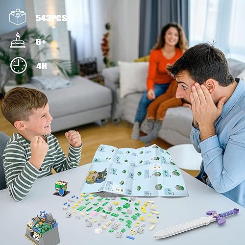 Miniatura 6 de Juego de construcción de eslabones 2 en 1 con la espada maestra con micro hyrule para adultos y niños, kit de construcción de minifiguras de enlace,