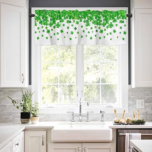 Miniatura 2 de CosyBright Cenefa de ventana del día de San Patricio, trébol de la suerte, tratamiento de ventana de trébol de primavera verde, cenefa de cortina