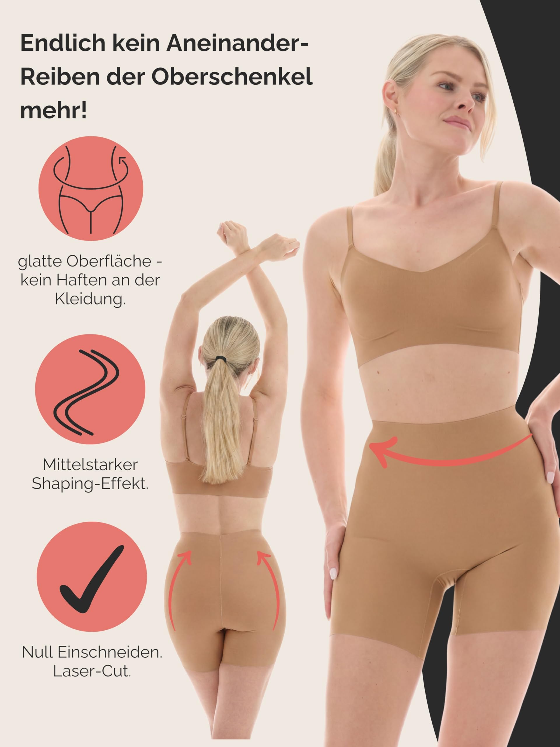 TONEST Shapewear Damen - Bauchweg Shaping-Miederhose - Mid Waist - Figurformender Slip mit Bein - Shape- Radlerhose - 1300-MS-FC