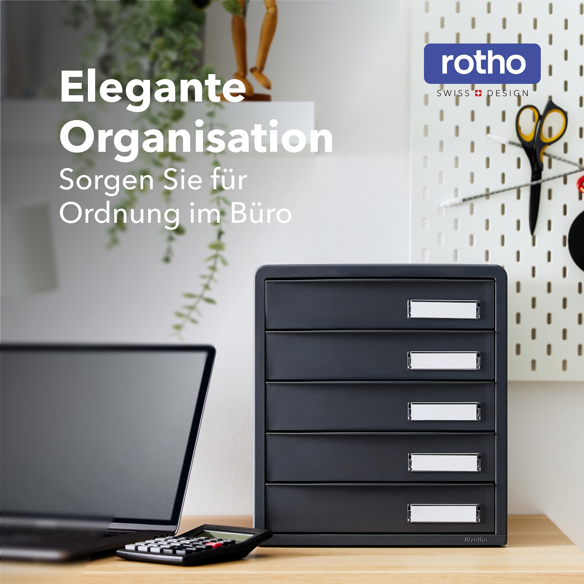 Rotho Timeless Schubladenbox / Bürobox mit 5 Schüben, Kunststoff (PS) BPA-frei, anthrazit, (34.5 x 29.0 x 32.0 cm)