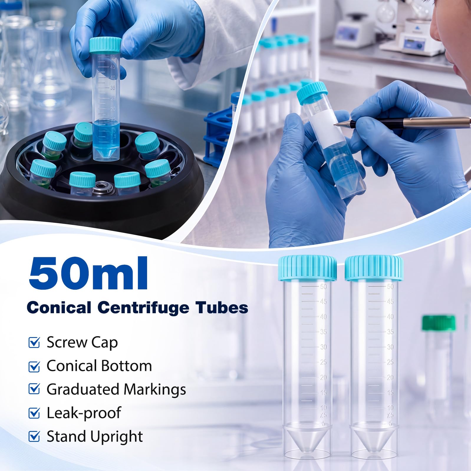 Xuhal 100 provette per centrifuga da 50 ml, 28 x 116 mm, in plastica, verde