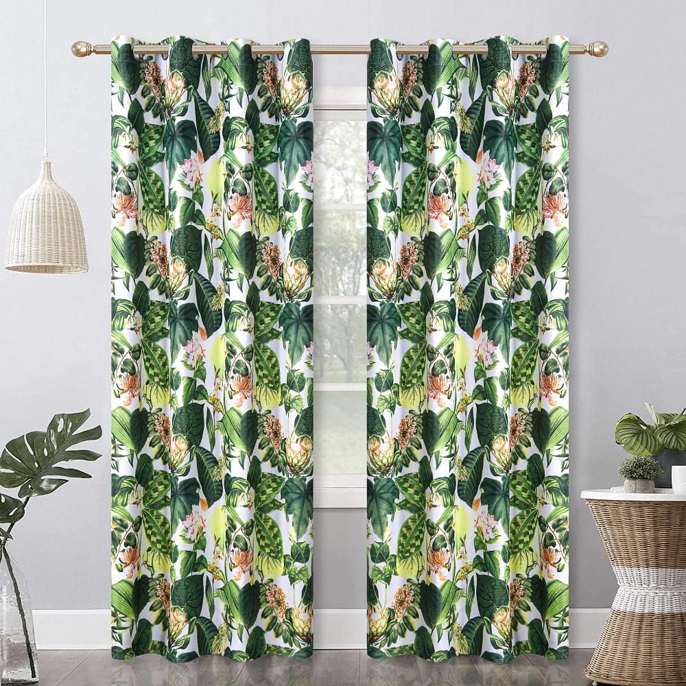 Wistown Blackout Tropical Palm Leaves Floral Farmhouse Curtains Grommet Top Drapes for Bedroom, Living Room, Dining Room, One Panel, 52by84inch