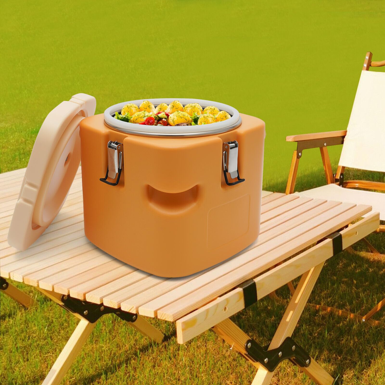 Insulated Soup Carrier Coolers, 9.5L/2.5 Gallon Commercial Food Warmer Hot Box for Food Storage, Stainless Steel Leakproof Lid Insulated Soup Container, for Restaurant, Canteen, Home (Yellow)