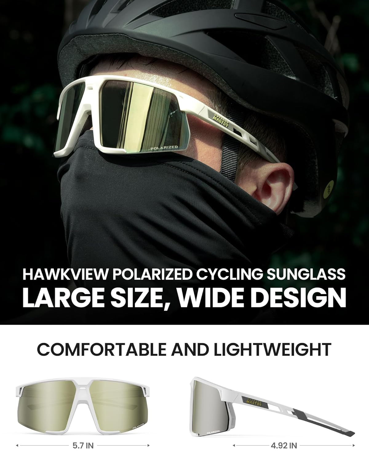 OutdoorMaster Hawkview Polarized Cycling Sunglass, TR90 Sunglasses for Adults Women Men Running Baseball MTB Bike，Revo Gold