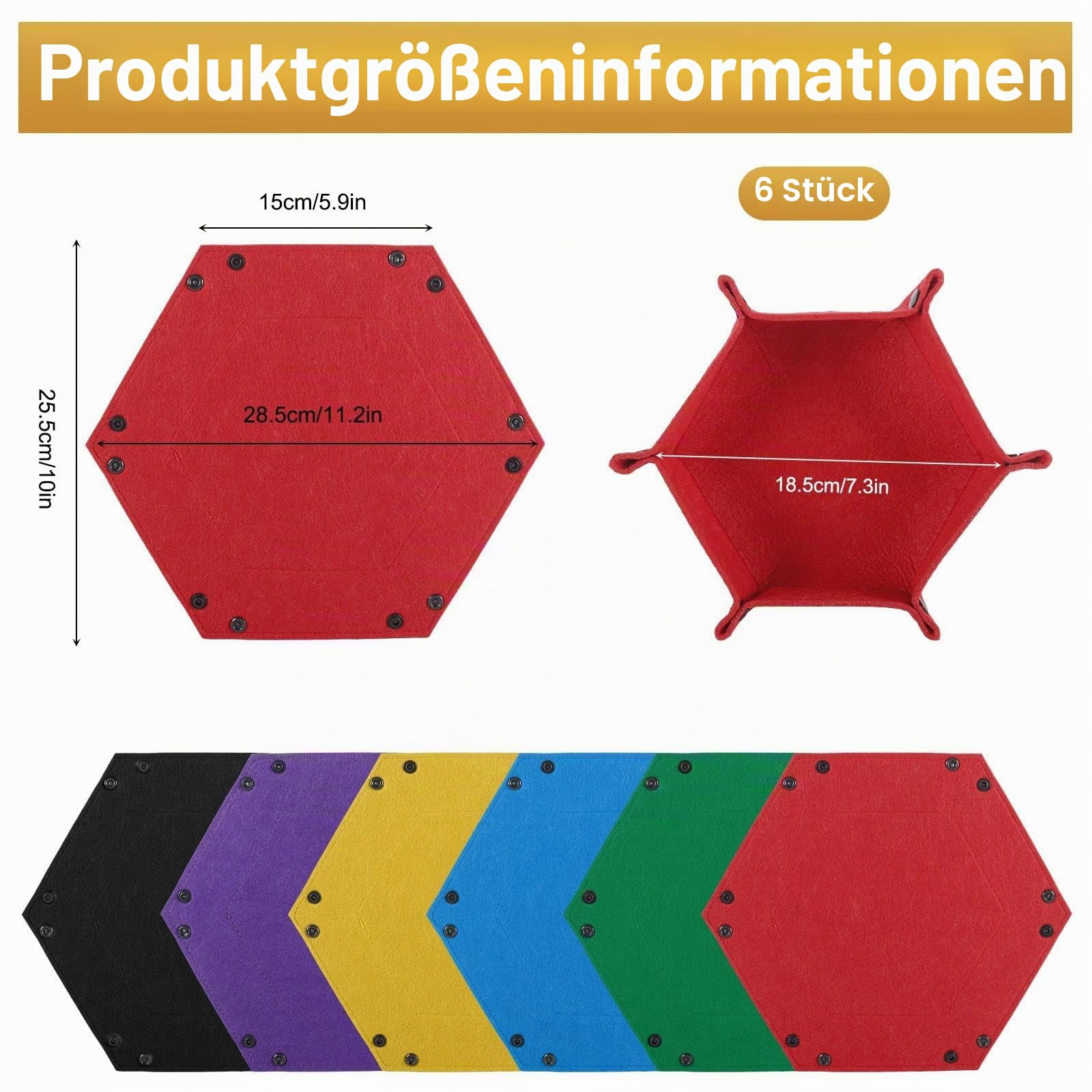 6 Stücke Würfelmatte Filz Würfelunterlage Hexagon Würfelbrett Faltbar Puzzle Sortierschalen Würfelschale Würfeltablett Würfelteller für DND RPG Schmuck Aufbewahrung (6 Farben)