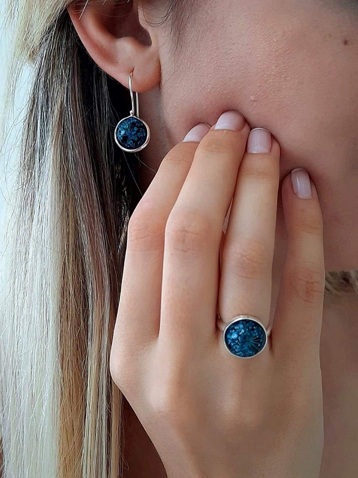 Set de regalo con flores reales - Plata de ley 925 - Set de joyas - Caja de regalo - Día de la madre - Día de San Valentín - Regalo para Ella - Regalo de joyería - handmade - Navidad - Cumpleaños