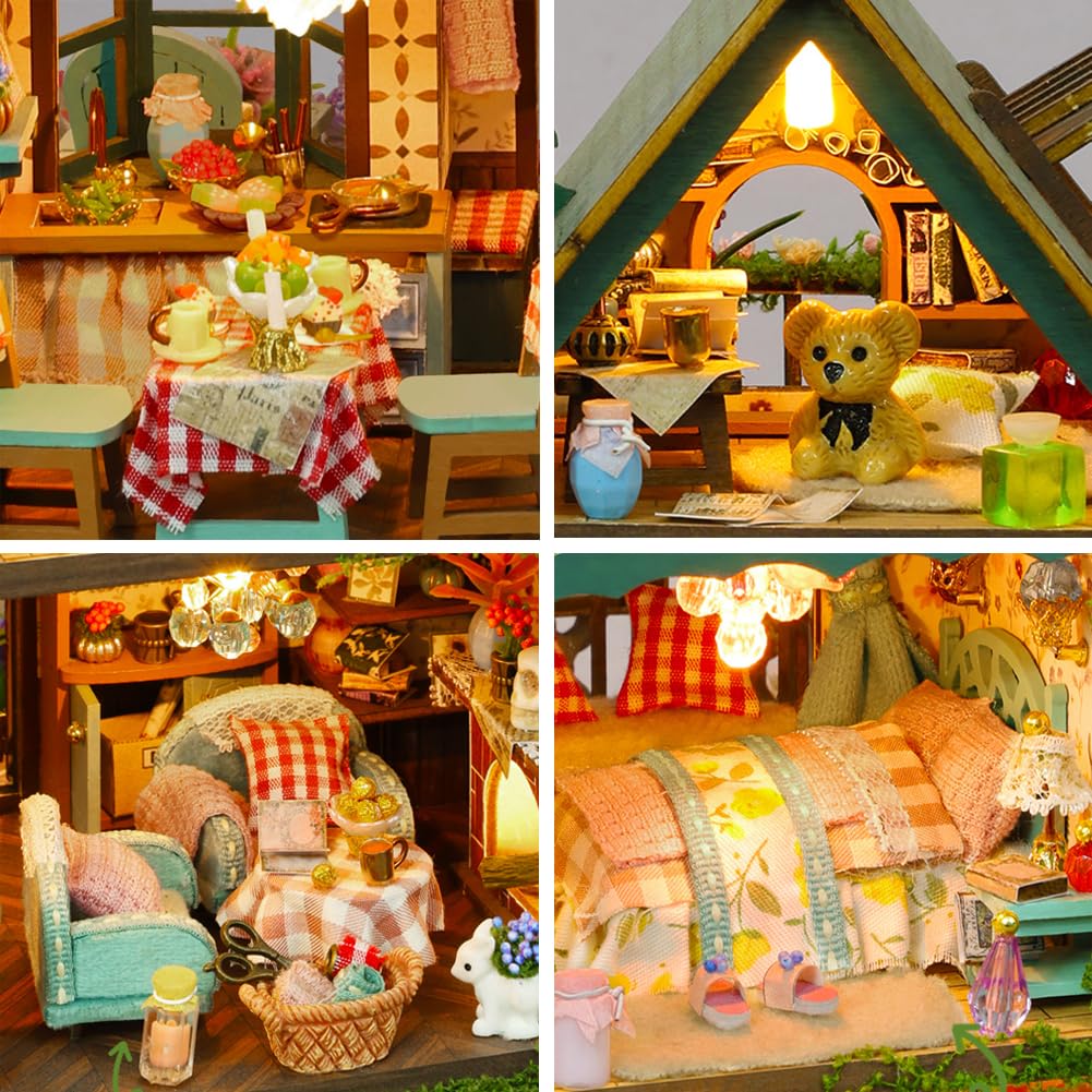 DIY miniaturowy domek dla lalek zestaw 3D drewniany miniaturowy domek dla lalek ze światłem LED i osłoną przeciwpyłową dla dorosłych unikalne prezenty dla nastolatków
