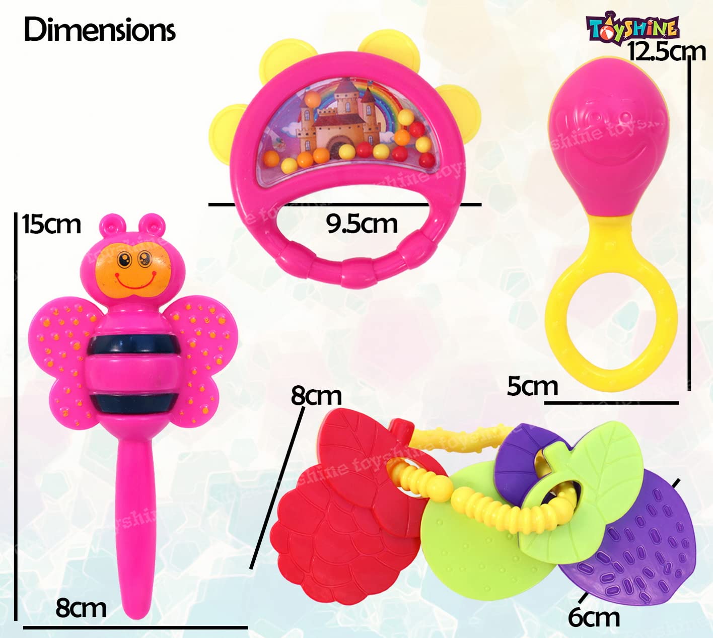 Toyshine Infant Acrylonitrile Butadiene Styrene (Abs) Pack Of 5 Rattle Set For New Born Babies, Toy For Babies,Multicolor - Image 5 thumbnail