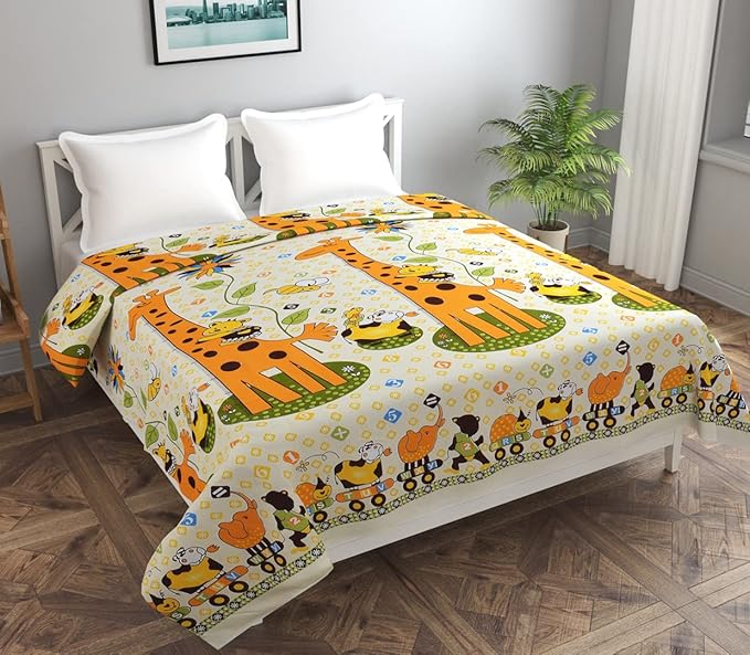 BREVARD Polycotton Double Bed Quilt Cover/Duvet Cover/Rajai Cover/Blanket Cover with Zipper (90x100 Inches, Yellow Cartoon Print)